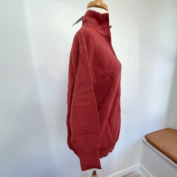 New DEEP SELF 1/4 Zip Pullover Stretch Sweater Stand Collar Ribbed Knit M V-Neck - Picture 7 of 9